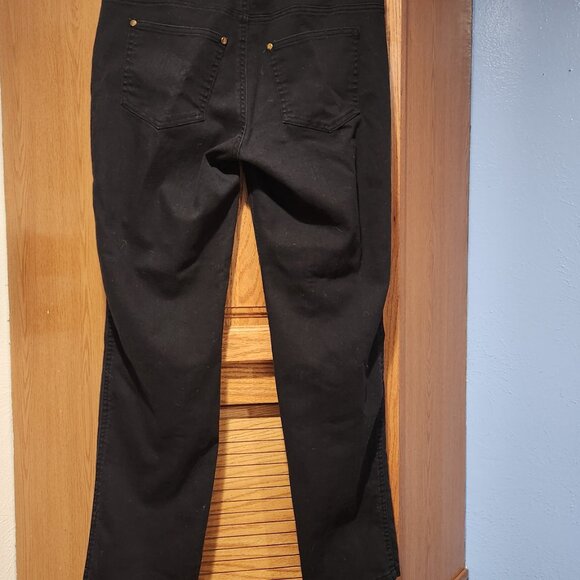 IMAN Women's Gold Buttons Pants Size M Solid Black Straight Leg Stretch Jeans - Picture 5 of 9